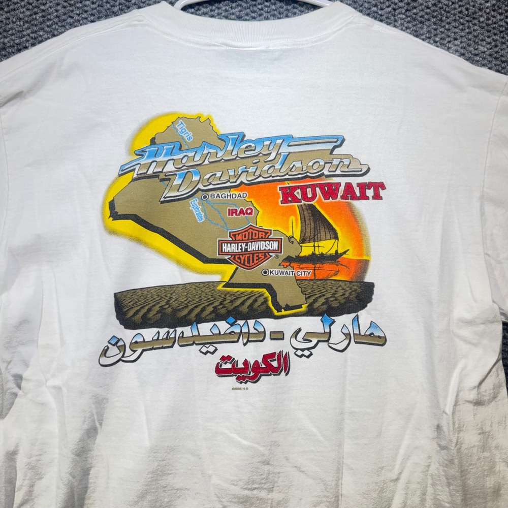 Vintage Harley-Davidson Kuwait Iraq Map TShirt White Large Rare 2005 Made in USA